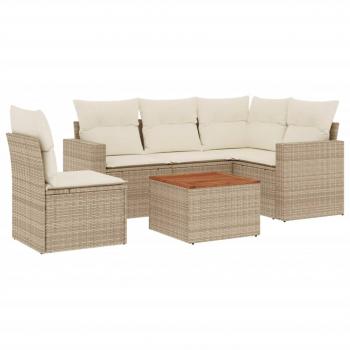 6-tlg. Garten-Sofagarnitur mit Kissen Beige Poly Rattan