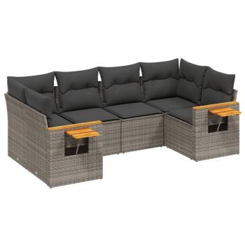 6-tlg. Garten-Sofagarnitur mit Kissen Grau Poly Rattan