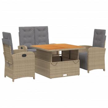 4-tlg. Garten-Essgruppe mit Kissen Beige Poly Rattan