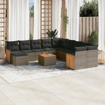 ARDEBO.de - 12-tlg. Garten-Sofagarnitur mit Kissen Grau Poly Rattan