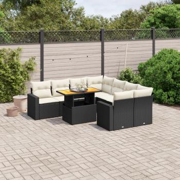 ARDEBO.de - 9-tlg. Garten-Sofagarnitur mit Kissen Schwarz Poly Rattan