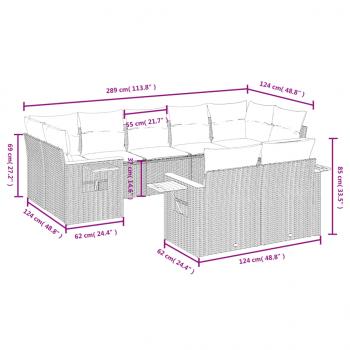 9-tlg. Garten-Sofagarnitur mit Kissen Beige Poly Rattan