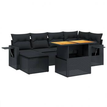 7-tlg. Garten-Sofagarnitur mit Kissen Schwarz Poly Rattan