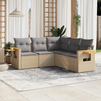 ARDEBO.de - 5-tlg. Garten-Sofagarnitur mit Kissen Beige Poly Rattan