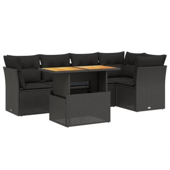 5-tlg. Garten-Sofagarnitur mit Kissen Schwarz Poly Rattan