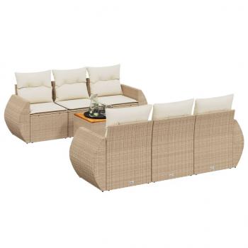 7-tlg. Garten-Sofagarnitur mit Kissen Beige Poly Rattan