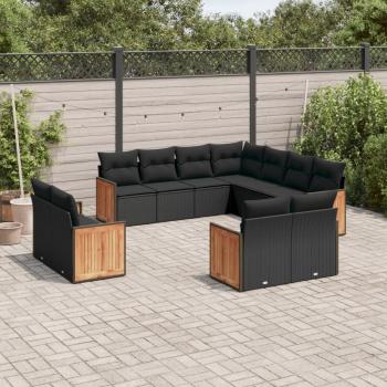 ARDEBO.de - 11-tlg. Garten-Sofagarnitur mit Kissen Schwarz Poly Rattan