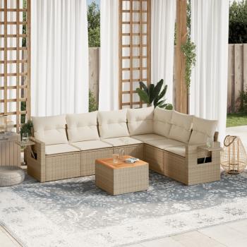 ARDEBO.de - 7-tlg. Garten-Sofagarnitur mit Kissen Beige Poly Rattan