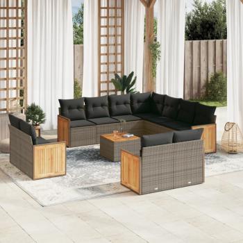 ARDEBO.de - 12-tlg. Garten-Sofagarnitur mit Kissen Grau Poly Rattan