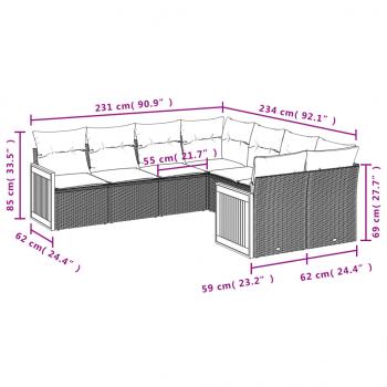 8-tlg. Garten-Sofagarnitur mit Kissen Schwarz Poly Rattan