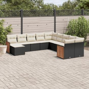 ARDEBO.de - 11-tlg. Garten-Sofagarnitur mit Kissen Schwarz Poly Rattan