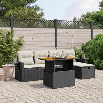 ARDEBO.de - 6-tlg. Garten-Sofagarnitur mit Kissen Schwarz Poly Rattan