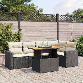 ARDEBO.de - 6-tlg. Garten-Sofagarnitur mit Kissen Schwarz Poly Rattan