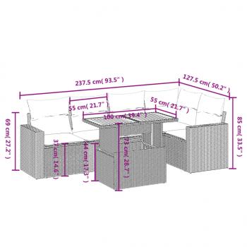 6-tlg. Garten-Sofagarnitur mit Kissen Schwarz Poly Rattan