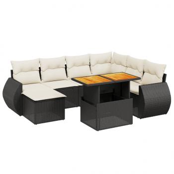 8-tlg. Garten-Sofagarnitur mit Kissen Schwarz Poly Rattan