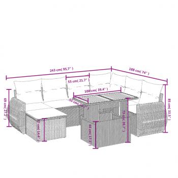 8-tlg. Garten-Sofagarnitur mit Kissen Schwarz Poly Rattan