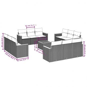 13-tlg. Garten-Sofagarnitur mit Kissen Grau Poly Rattan