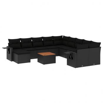 14-tlg. Garten-Sofagarnitur mit Kissen Schwarz Poly Rattan