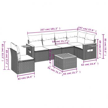 7-tlg. Garten-Sofagarnitur mit Kissen Schwarz Poly Rattan