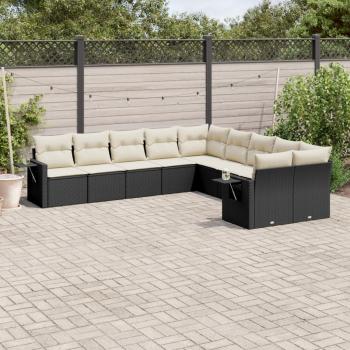 ARDEBO.de - 10-tlg. Garten-Sofagarnitur mit Kissen Schwarz Poly Rattan