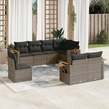 ARDEBO.de - 8-tlg. Garten-Sofagarnitur mit Kissen Grau Poly Rattan