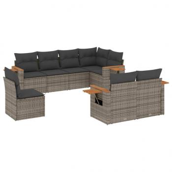 8-tlg. Garten-Sofagarnitur mit Kissen Grau Poly Rattan