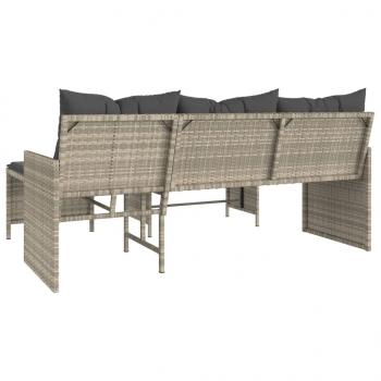 Gartensofa in L-Form mit Tisch und Kissen Hellgrau Poly Rattan