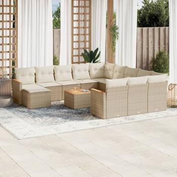 ARDEBO.de - 13-tlg. Garten-Sofagarnitur mit Kissen Beige Poly Rattan