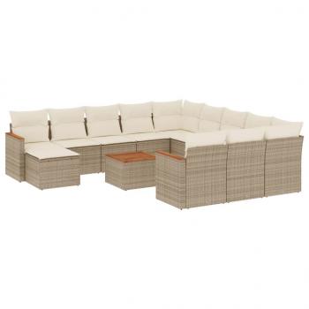 13-tlg. Garten-Sofagarnitur mit Kissen Beige Poly Rattan