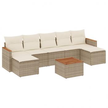 8-tlg. Garten-Sofagarnitur mit Kissen Beige Poly Rattan