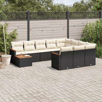 ARDEBO.de - 11-tlg. Garten-Sofagarnitur mit Kissen Schwarz Poly Rattan