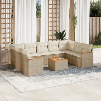 ARDEBO.de - 10-tlg. Garten-Sofagarnitur mit Kissen Beige Poly Rattan