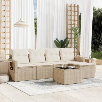 ARDEBO.de - 6-tlg. Garten-Sofagarnitur mit Kissen Beige Poly Rattan