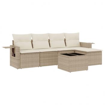 6-tlg. Garten-Sofagarnitur mit Kissen Beige Poly Rattan