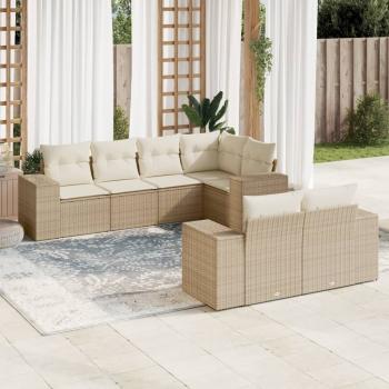 ARDEBO.de - 7-tlg. Garten-Sofagarnitur mit Kissen Beige Poly Rattan