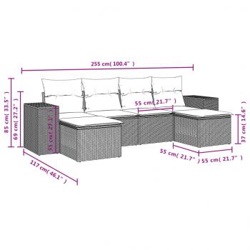 6-tlg. Garten-Sofagarnitur mit Kissen Grau Poly Rattan