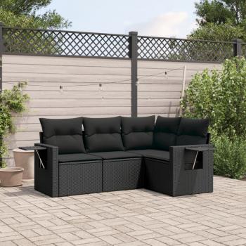 ARDEBO.de - 4-tlg. Garten-Sofagarnitur mit Kissen Schwarz Poly Rattan