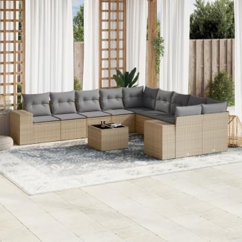 ARDEBO.de - 11-tlg. Garten-Sofagarnitur mit Kissen Beige Poly Rattan