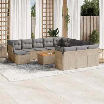 ARDEBO.de - 13-tlg. Garten-Sofagarnitur mit Kissen Beige Poly Rattan