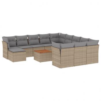 13-tlg. Garten-Sofagarnitur mit Kissen Beige Poly Rattan