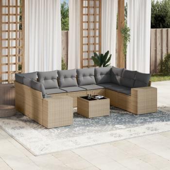 ARDEBO.de - 10-tlg. Garten-Sofagarnitur mit Kissen Beige Poly Rattan