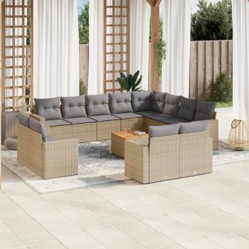 ARDEBO.de - 13-tlg. Garten-Sofagarnitur mit Kissen Beige Poly Rattan