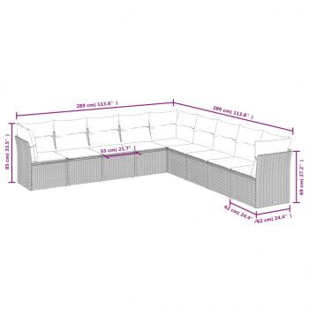 9-tlg. Garten-Sofagarnitur mit Kissen Braun Poly Rattan