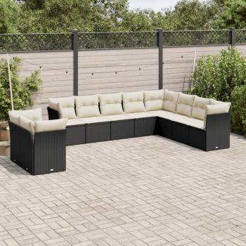 ARDEBO.de - 10-tlg. Garten-Sofagarnitur mit Kissen Schwarz Poly Rattan