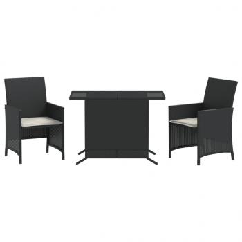 3-tlg. Bistro-Set mit Kissen Schwarz Poly Rattan