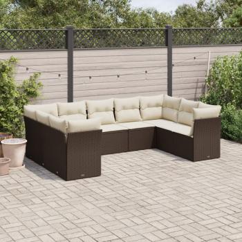 ARDEBO.de - 9-tlg. Garten-Sofagarnitur mit Kissen Braun Poly Rattan