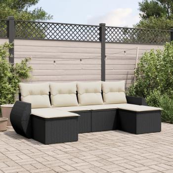 ARDEBO.de - 6-tlg. Garten-Sofagarnitur mit Kissen Schwarz Poly Rattan