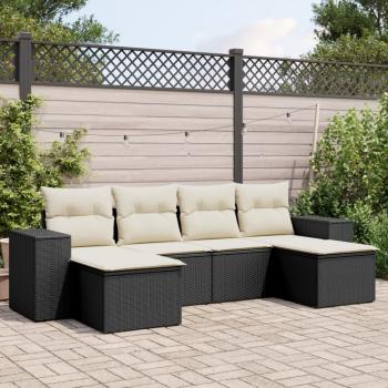 ARDEBO.de - 6-tlg. Garten-Sofagarnitur mit Kissen Schwarz Poly Rattan