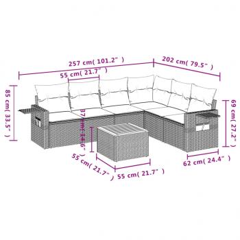 7-tlg. Garten-Sofagarnitur mit Kissen Grau Poly Rattan