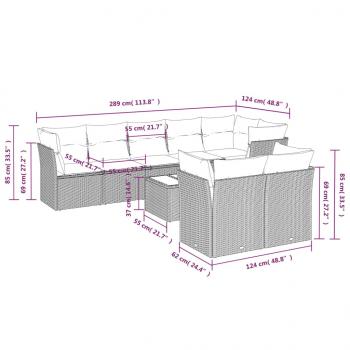 9-tlg. Garten-Sofagarnitur mit Kissen Schwarz Poly Rattan